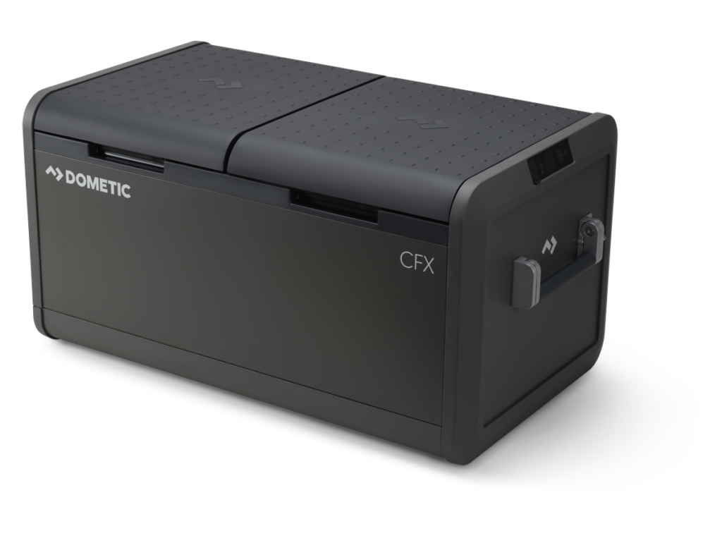 Dometic CFX portable cooler for outdoor camping and travel.