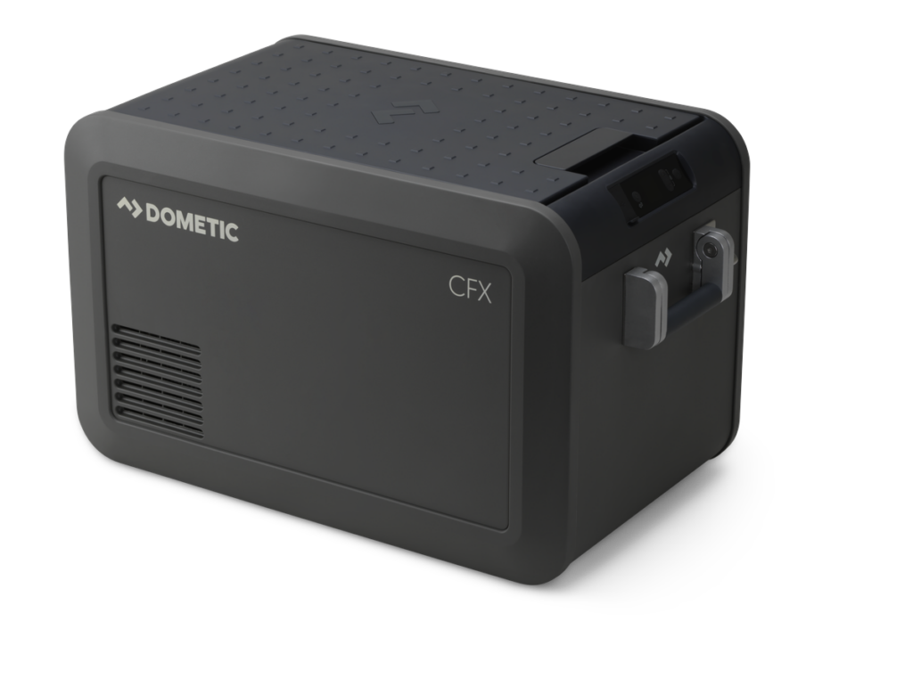 Dometic CFX portable cooler for outdoor camping and travel.